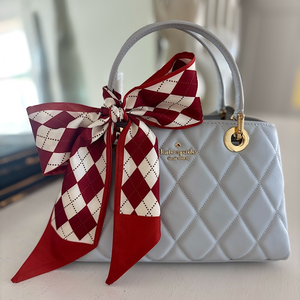 KATE SPADE Satchel Leather Quilted Handbag White Stone Path Light Grey Purse - Picture 2 of 15
